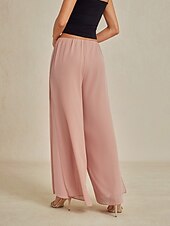 billiga fest dambyxor-Dam Trosor Byxor med raka ben Elegant Stylish Klassisk Stil Fullängd Medium Midja Ensfärgat Elastisk midja Elastisk Bröllop Semester Fest Blush Pink Vår, Höst, Vinter, Sommar Normal