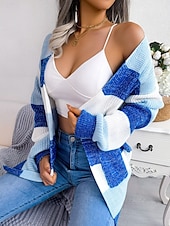 ieftine Cardigane și îmbrăcăminte exterioară-Pentru femei Pulover Bluza Elegant Modă Șic Stradă Dungi Culoare pură Deschis frontal Tricotat Manșon Lung Topuri obișnuite Tricotat În aer liber Zilnic Sfârșit de săptămână Negru Roșu Vin Toamn
