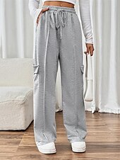 abordables jambe large et taille haute-Femmes Joggings Jambe large Pantalons Mode Streetwear Longueur complète Taille haute Uni Avec Poches Taille Élastique Respirabilité Confortable Micro-Élastique Rue Tenue quotidienne Sortir Gris
