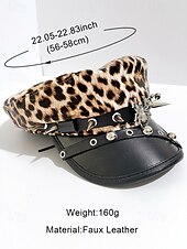 baratos Acessórios fashions-Boné militar feminino com estampa de leopardo para Halloween – chapéu gótico punk de couro sintético com pontas e tachas de aranha, acessório para festa à fantasia e cosplay para uma noite assustadora