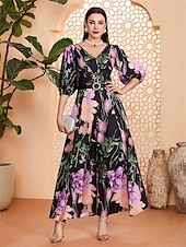 economico Lunghezza del pavimento-Linea ad A Abito da cerimonia per signora Elegante Scollo a V Lunghezza al pavimento Chiffon Mezza Manica con Fascia / Nastro Pieghe Fiore 2025