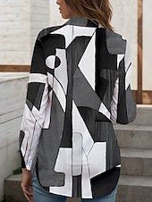 preiswerte Damen Streifen- und geometrische Oberteile-Damen Hemd Knopfverschluss Tunika Hemd Kragen Langarm Grafik Geometrisch Abstrakt Vintage Alltag Stilvoll Regular Tops Arbeit Alltag Feiertag s Print Schwarz und Weiß Pink Blau Lila Grün Frühling