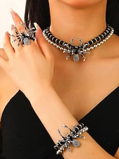 お買い得  ハロウィンアクセサリー-女性用ハロウィンスパイダージュエリーセット - ゴシックビーズチョーカー、調節可能なブレスレットとステートメントリング、コスチュームパーティー、コスプレ、不気味な夜のお出かけに最適な合金ラインストーンデザイン