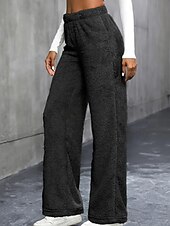 economico gamba larga e vita alta-Per donna Gamba larga Pantaloni Eleganti Streetwear Casual Lunghezza intera Naturale Semplice Elastico in vita Confortevole Ferie Uscire Weekend Grigio Nero Bianco Cachi Autunno Vestibilità regolare