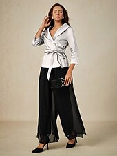 billiga Dressiga toppar-Dam Blus Kvällstoppar Elegant Metallisk Stylish 3/4 ärm V-hals Vanliga toppar Bröllopsgäst Kvällsfest Semiformell knyt fram Vit Vår, Höst, Vinter, Sommar