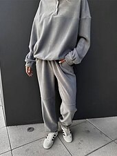 olcso Női pulóverek-Női Divat Utcai sikk Tracksuit Nadrág szettek Hosszú ujj Állógallér Sima Hétköznapi viselet Randi Fekete Burgundi vörös Szürke Tavasz &amp; Ősz Normál