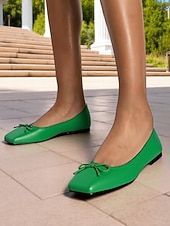 preiswerte Ballerinas für Damen-Grüne Ballerinas mit quadratischer Zehenpartie für Damen – Schlupfschuhe aus Kunstleder mit Schleife für die Freizeit, das Büro und das Wochenende