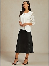 Недорогие Пиджаки и костюмы-Женский кружевной жакет-блейзер из сетки, элегантный, с рукавами длиной 3/4, круглым вырезом, обычные топы для свадьбы, гостей, работы, повседневной носки, кружева белого цвета, весна-осень