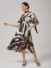 voordelige Bloemenjurken-Dames Vrouw Casual jurk Halflange jurk Regenboog Korte mouw camouflage Zomer Lente Meerdere Seizoenen V-hals Vakantie Modern XS S M