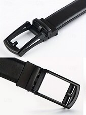 abordables Ceintures pour hommes-Ceinture en cuir véritable pour homme avec boucle à cliquet automatique – Ceinture classique ajustable pour le travail, le bureau et le quotidien
