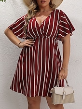abordables Robes-Femmes Grande taille Robe Décontractée Rayé Col en V Manche Courte Été Printemps Mode Moderne Occasionnel Mini robe Quotidien Fête Robe
