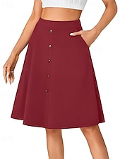 abordables Jupes unies-Femmes Jupe Occasionnel Au-dessus du genou Taille Basse Jupes Uni Avec Poches Micro-Élastique Vacances Rue Noir Rouge Bleu Marron Automne Polyester