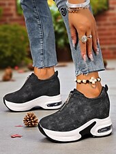 cheap Women&#039;s Sneakers-Women&#039;s Canvas Platform Sneakers with Air Cushion – Trendy Zip-Up Wedge Walking Shoes for Casual Outfits, Street Style and Travel