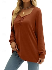 ieftine tricou simplu-Pentru femei Bluză Culoare solidă Stilat Casual Manșon Lung În V Topuri obișnuite Zilnic Negru Albastru piscină Portocaliu Bej Vară Primăvară