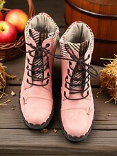 baratos Botas de combate-Botas femininas retrô com cadarço – botas de combate casuais vintage com acabamento em tecido para viagens de outono na fazenda, aventuras ao ar livre e estilo de rua