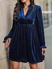 preiswerte Einfaches Kleid-Damen Minikleid Samtkleid Freizeitkleid Mode Modern Täglich Date Wochenende Normale Passform Einfach Langarm V Ausschnitt Wein Marineblau Orange Grün Herbst Winter