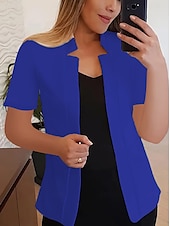 abordables Blazers et Costumes-Femmes Blazer Confortable Respirant Coupe ajustée Mode Moderne Uni Travail Quotidien Régulier Col montant Coupe régulière Manches courtes Vêtements d&#039;extérieur Noir Blanche Jaune Été