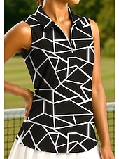 abordables Chemise pour femmes-Femmes Géométrique Marbre Hauts T-shirt de sport T-shirt POLO Chemise de tennis Sans manches Fermeture éclair UPF50+ Résistant aux UV Haute élasticité Évacuation de l'Humidité Respirant Tennis Course