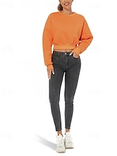 economico Felpe foderate in pile-Per donna Felpa Pullover Felpe Semplice Casual Manica Lunga Girocollo Top Regolari Casa Streetwear Ferie Arancione Autunno Inverno