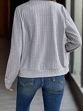 baratos Blusas Simples Femininas-Mulheres Moletons com zíper Tecido Roupa de rua Casual Confortável Manga Longa Decote V Tops regulares Rua Feriado Para Noite Zip Up Preto Cinzento Outono