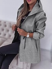 billiga Kappor och trenchcoats-Dam Hoodiejacka Bekväm Andningsfunktion Dragkedja Ficka Mode Ledigt Slät Semester Gata Ledigt Dagliga kläder Dragkedja Normal Huva Normal Långärmad Ytterkläder Svart Armégrön Beige Vår Höst