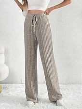 cheap Wide Leg &amp; High Waisted-Women&#039;s Wide Leg Pants Trousers Palazzo Pants Fashion Streetwear Full Length High Waist Plain Elastic Waist Jacquard Breathability Comfortable Street Daily Wear Going out Light Grey Summer Spring
