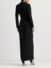 levne černý-Tuxedo Šaty Matka Nevěsty Šaty Elegantní Blazér Šaty Jednoduché Minimalistické V- Límec Satén Podlahová Délka Krepa Stretch Tkanina Dlouhý Rukáv s Twist Detaily