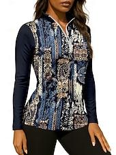 رخيصةأون قميص نسائي-نسائي هندسي Shirt قميص رياضي قميص بولو قميص تنس كم طويل سحاب زهري UPF50+ مقاوم للأشعة فوق البنفسجية عالية المرونة رطوبة فتل متنفس تينس الغولف ركض مرتفعة طوق بسحاب قميص قميص طويل الذراعين أزرق سماوي