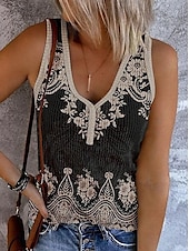 economico Top Boho-Per donna Canotta a canotta Grafico Blocco di colori Bohemien Elegante Retrò Vintage Senza Maniche Senza maniche Scollo a V Top corti Quotidiano Uscire Abbigliamento mare Stampato Nero Rosa Blu