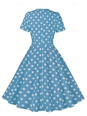 abordables Robes-Rétro Vintage Années 1950 Rockabilly Midi Robe trapèze Robe Évasée À pois Col rond Femmes Vacances Occasionnel Soirée à thème rétro Adultes Robe Printemps &amp; Été