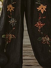 billiga breda ben och hög midja-Dam Brett skaft Byxor Palazzo byxor Ledigt Boho Fullängd Hög midja Blomma Elastisk midja Snörning Mönster Mateial som andas Bekväm Gata Dagliga kläder Utekväll Svart Vår Höst Normal