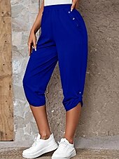 economico Pantaloni-Per donna Pantaloni capri Chinos Moda Streetwear Casual Lunghezza al polpaccio Vita Alta Semplice Tasca Fascia Elastica Comodo Morbido Confortevole Micro-elastico All&#039;aperto Streetwear Blu Cachi