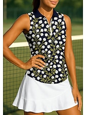 baratos Camisa Feminina-Women's Floral Sport Shirt Golf Polo Shirt Tennis Shirt Sleeveless Zipper Floral UPF50+ UV Resistant High Elasticity Moisture Wicking Breathable Tennis Golf Pickleball Turndown Zip Collar Shirt Top