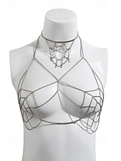 economico Accessori di Halloween-Catena per il corpo da donna a forma di ragnatela di Halloween – collana con imbracatura in lega in stile punk gotico, gioielli regolabili per feste di festival, per cosplay e abiti da discoteca