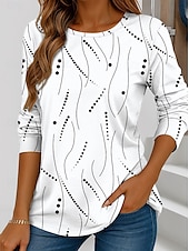 ieftine Tricou cu dungi și geometric-Pentru femei Tricou Grafic Geometric Dungi Epocă Modă Stilat Manșon Lung Stil Nautic Topuri obișnuite Zilnic Imprimeu Alb Albastru piscină Mov Portocaliu Maro Vară Primăvară Toamnă