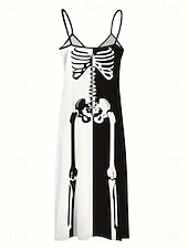 economico Abito di Halloween-Per donna Abito Midi Vestito Estivo Abito a trapezio Abito Sottoveste Vacanza Casual Vacanza Quotidiano Spiaggia Vestibilità regolare Grafico Foglia Tropicale Senza Maniche Scollo a V Bianco e nero