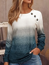 tanie Koszulka w paski i geometryczna-Damskie Tunika Podkoszulek Ombre Graficzny Geometryczny Zabytkowe Elegancki Klasyczny Długi rękaw Półgolf Okrągły dekolt Zwykłe topy Codzienny Wyjściowe Weekend Guziki Nadruk Niebieski Brązowy Khaki
