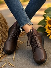 abordables Bottines-Bottines à lacets pour femmes avec col côtelé – des chaussures d&#039;extérieur élégantes pour les visites à la ferme, les champs de tournesols et les promenades d&#039;automne