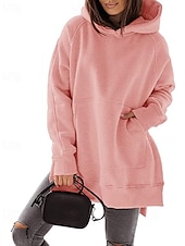 billige Enkle topper-Dame Pullover hettegenser-genser عادي Gatemote Fritid Langermet Med hette Vanlige topper Gate Ferie Lomme Svart Rosa Vin Beige Lyseblå Vinter
