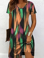 levne Umění a design šaty-Dámské Mini šaty Pletené šaty Volnočasové šaty Tričkové šaty Letní šaty Elegantní prázdniny Na běžné nošení Plážové Běžný Grafika Geometrický Abstraktní Krátký rukáv Do V Černobílá Žlutá Světl