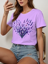 ieftine tricou floral-Pentru femei Tricou Inimă Floral Grafic Epocă Stilat Clasic Manșon scurt Stil Nautic Rotund Topuri obișnuite Zilnic Ieșire Sfârșit de săptămână Imprimeu Negru Alb Galben Roz Îmbujorat Albastru piscină