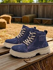 cheap Combat Boots-Women&#039;s Tie-Dye Canvas Work Boots with Chunky Sole – Casual Lace-Up Outdoor Boots for Harvest Festival, Farm Work and Fall Outings