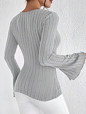 preiswerte Damen Einfache Oberteile-Damen T Shirt Einfach Mode Modern Langarm V Ausschnitt Normale Oberteile Täglich Tunika Schwarz Armeegrün Grau Sommer