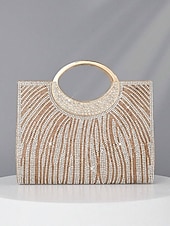 cheap Clutches &amp; Evening Bags-Women’s Rhinestone Evening Clutch Bag with Round Handle – Sparkly Gold Crystal Purse for Cocktail Parties, Weddings &amp; Formal Events