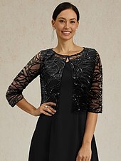 billige Cardigans og yttertøy-Dame Trekker på skuldrene Grafisk Abstrakt Elegant Stilfull Formelt Crew-hals Svart Sommer