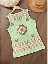 Femmes Débardeur caraco Graphique Géométrique Abstrait Bohème ancien Élégant Sans manches Col en V Hauts Réguliers Quotidien Imprimé Rouge Marron clair Vert Été Printemps abordables Débardeur Boho-Femmes Débardeur caraco Graphique Géométrique Abstrait Bohème ancien Élégant Sans manches Col en V Hauts Réguliers Quotidien Imprimé Rouge Marron clair Vert Été Printemps