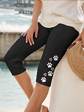 billige Dyr Trykk-Dame Capri-bukser Leggings Elegant Ferie Årgang Capris Høy Midje Hjerte Grafisk Dyr Elastisk Formell utendørs Feriereise Svart Hvit Sommer Vår Normal