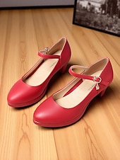 abordables Block Heels-Escarpins Mary Jane rouges à talon moyen pour femmes – chaussures habillées classiques à bout rond avec bride à la cheville et breloque pour dames, idéales pour le bureau, l&#039;église ou les événements semi-formels