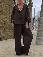 abordables Ensembles-Femmes Mode Streetwear Chemisier Ensembles de Pantalons Haut boléro manche longue À capuche Couleur Unie Vacances Décontracté Quotidien Blanche Rose Claire Marron Printemps Coupe régulière