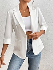 abordables Blazers et Costumes-Femmes Blazer Confortable Respirant Avec Poches Occasionnel Uni Bureau Rue Occasionnel Tenue quotidienne Simple Boutonnage Régulier Col Rabattu Coupe régulière manche longue Vêtements d&#039;extérieur